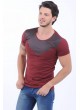 Yaka Kabartma Baskı Bordo T-Shirt