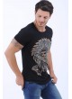Kabartma Kızılderili Baskı Siyah T-Shirt