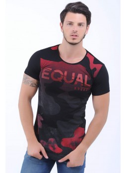 Kırmızı Kamuflaj Baskı Siyah T-Shirt