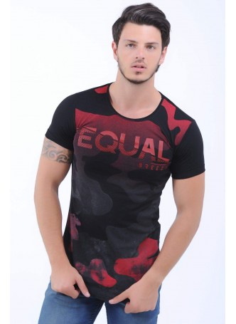 Kırmızı Kamuflaj Baskı Siyah T-Shirt