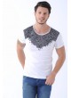 Yaka Kabartma Baskı Beyaz T-Shirt