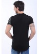Omuz Baskı Kesikli Siyah T-Shirt