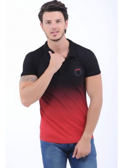 Etek Kırmızı Baskı Polo Yaka siyah T-Shirt