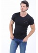 Cep Kabartma Desen Siyah T-Shirt