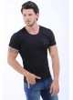 Cep Kabartma Desen Siyah T-Shirt
