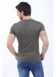 Yaka Kabartma Baskı Haki T-Shirt