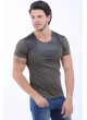 Yaka Kabartma Baskı Haki T-Shirt