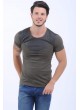 Yaka Kabartma Baskı Haki T-Shirt