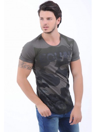 Siyah Kamuflaj Baskı Haki T-Shirt