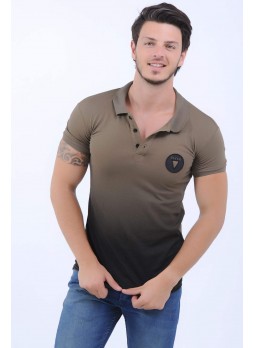 Etek Siyah Baskı Polo Yaka Haki T-Shirt