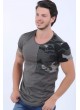 Omuz Baskı Kesikli Haki T-Shirt