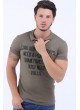 Yazı Baskı Polo Yaka Haki T-Shirt