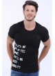 Apoletli Baskılı Siyah T-Shirt