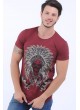Kabartma Kızılderili Baskı Bordo T-Shirt