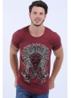Kabartma Kızılderili Baskı Bordo T-Shirt
