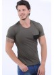 Cep Kabartma Desen Haki T-Shirt