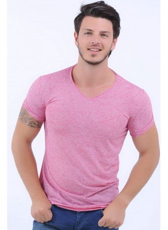 V Yaka Beyaz Desen Kırmızı T-Shirt
