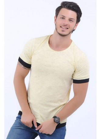 Etek Kol Siyah Detay Kırçıllı Uçuk Sarı T-Shirt