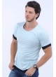 Etek Kol Siyah Detay Kırçıllı Turkuaz T-Shirt