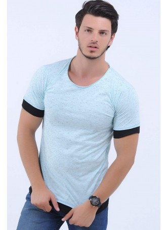Etek Kol Siyah Detay Kırçıllı Turkuaz T-Shirt