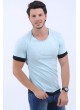 Etek Kol Siyah Detay Kırçıllı Turkuaz T-Shirt