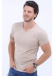 V Yaka Kırçıllı Kahve T-Shirt