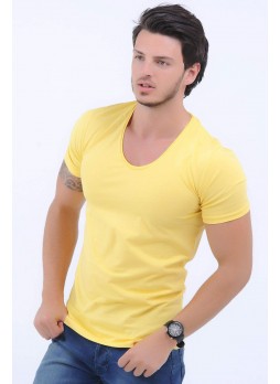 U Yaka Sarı T-Shirt
