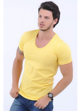 U Yaka Sarı T-Shirt