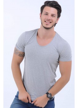 U Yaka Gri T-Shirt