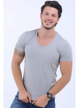 U Yaka Gri T-Shirt