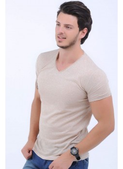 V Yaka Kahve T-Shirt
