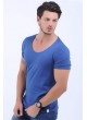 Geniş Yaka Mavi T-Shirt