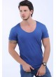 Geniş Yaka Mavi T-Shirt