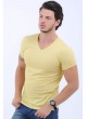 V Yaka Uçuk Sarı T-Shirt