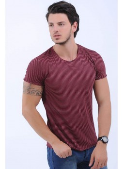 Siyah Çizgili Kırmızı T-Shirt