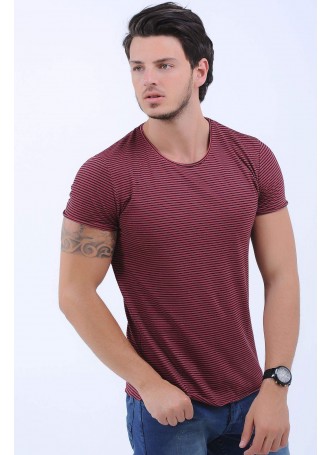 Siyah Çizgili Kırmızı T-Shirt