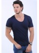 Geniş Yaka Lacivert T-Shirt