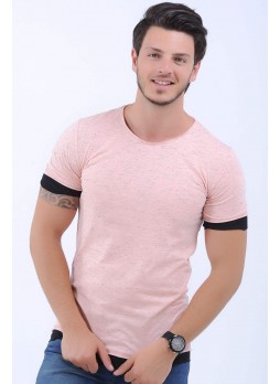 Etek Kol Siyah Detay Kırçıllı Pudra T-Shirt