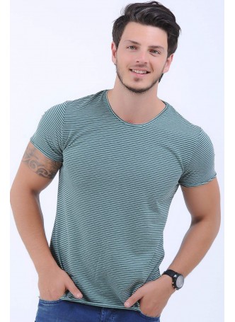 Beyaz Çizgili Yeşil T-Shirt