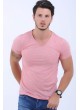 V Yaka Kırçıllı Pembe T-Shirt