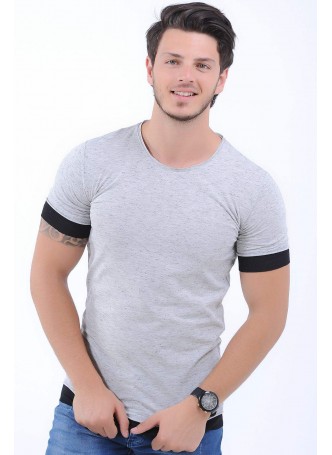 Etek Kol Siyah Detay Kırçıllı Gri T-Shirt