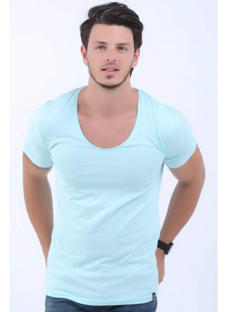 Geniş Yaka Nilyeşili T-Shirt