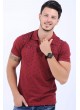 Kare Desenli Polo Yaka Bordo T-Shirt