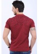 Kare Desenli Polo Yaka Bordo T-Shirt