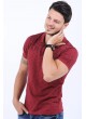 Kare Desenli Polo Yaka Bordo T-Shirt
