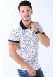 Puantiye Kare Çizgi Polo Yaka Beyaz T-Shirt