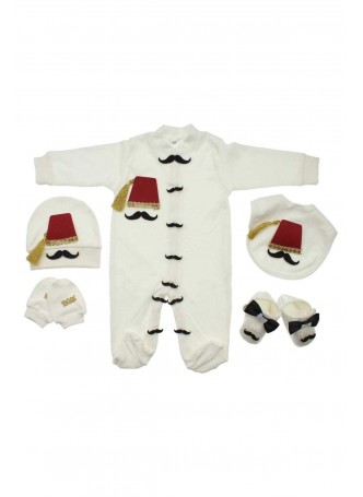 Erkek Bebek Fesli Bıyıklı 5 li Tulum Set 035-210206-028