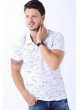 Çizgi Desenli Polo Yaka Beyaz T-Shirt