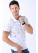 Çizgi Desenli Polo Yaka Beyaz T-Shirt
