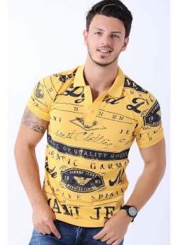 Lacivert Baskı Desen Polo Yaka Sarı T-Shirt